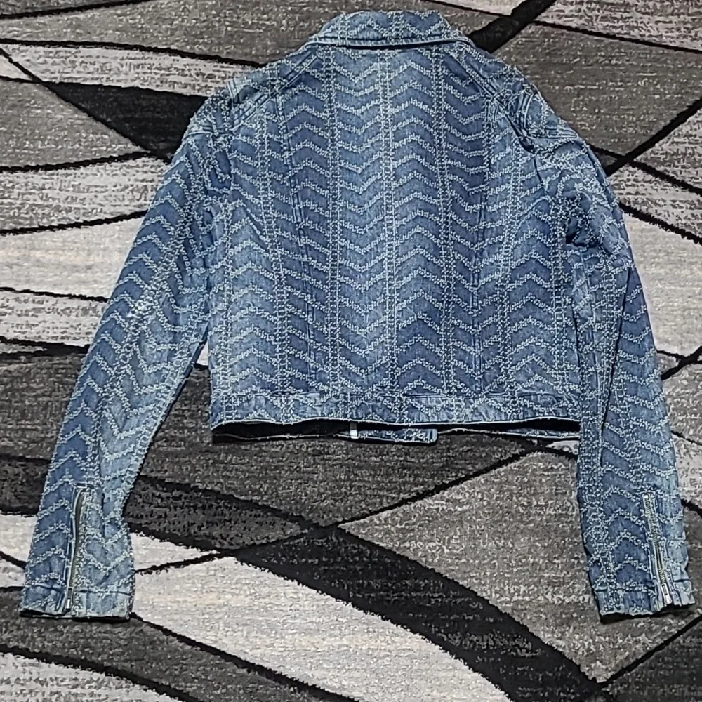 FREE PEOPLE FULL-ZIP HERRINGBONE PATTERN DENIM JACKET - Picture 10 of 16